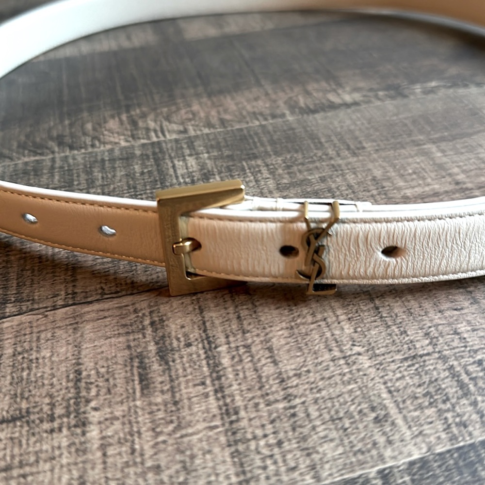 YSL Cream Thin Belt